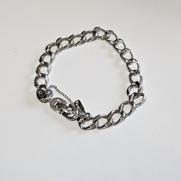 **FinalSale** Vintage "Monet" Silver Tone Textured Chain Double Link Bracelet 7" - Picture 10 of 13